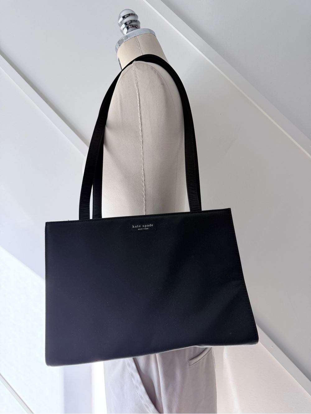 Vintage 90s Kate Spade New York Black Nylon Shoulder Tote Bag